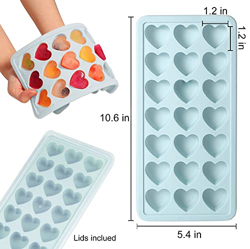 2 Pack Heart Shpaed Ice Cube Trays With Lids, Heart Ice Molds, 42 Holes Silicone Heart Ice Cube Molds For Whiskey, Cocktail, Fun Shapes Ice Cubes, Chocolate, Candle, Candy, Jelly, Jello - With Lids #TOP1