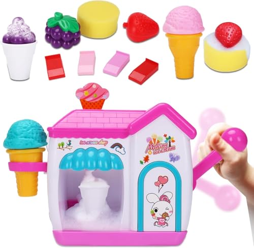 Giochi Bagnetto 1 2 3 4 Anni, Giochi Bagnetto Neonato con Schiuma Gelato nel Cono, Giochi Vasca da Bagno Bambini Antimuffa, Giochi Doccia Bambini Giocattoli Bambino 1-8 Anni, Regalo Maschio Femmina