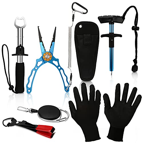 Aukivon Fishing Pliers, Aluminum Fish Lip Gripper,Multifunctional Fishing Pliers Hook Remover Split Ring,Fly Fishing Tools Set,Ice Fishing,Fishing Gear,Fishing Gifts for Men,Angler Friends or Family