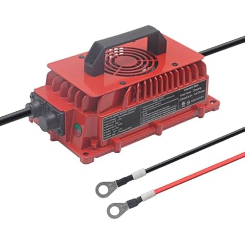 Eseegoo 25 AMP Lithium Onboard Battery Charger 12S LiFePo4 36V 25A O-Type Terminal-M8 for 36 Volt (38.4V) Golf Carts Waterproof IP65 Cover