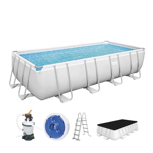 Bestway Power Steel Frame Pool Komplett-Set mit Sandfilteranlage 488 x 244 x 122 cm, lichtgrau, eckig