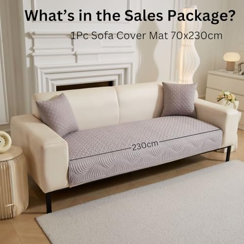 Image of HOMETHREADS Premium Cotton Sofa Cover Mat with PVC Backing for Non-Slip Comfort (Grey, 5 Seater | 70x230cm)