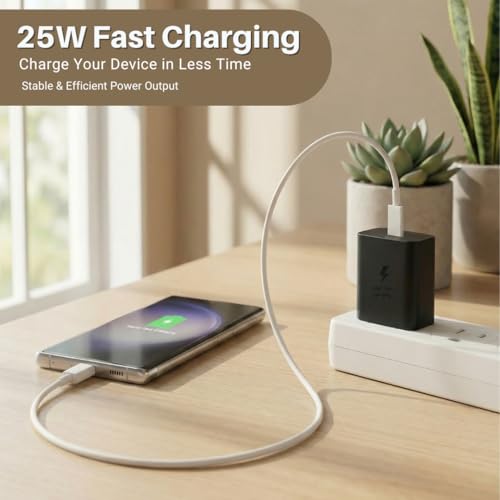 Image of 25w PD 3.0 Type C Fast Adapter for Galaxy M17|M07|M36|M06|A55|A35|F06|S25 fe|S22|S24|F36|F16|M35|S23|A06|S25 Plus|Tab S11 /S10 Lite| Original Charging Speed (Black)