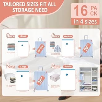 Cozy Essential 16 Pack Travel Vacuum Storage Bags with Rechargeable Wireless Electric Pump for Luggage, Suitcase, Carry-on Size Vacuum Seal Compression Space Saver Bags for Clothes and Clothing Travel