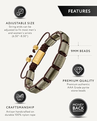 Pulsera de piedra pirita para hombre RTZN ajustable miniatura 3