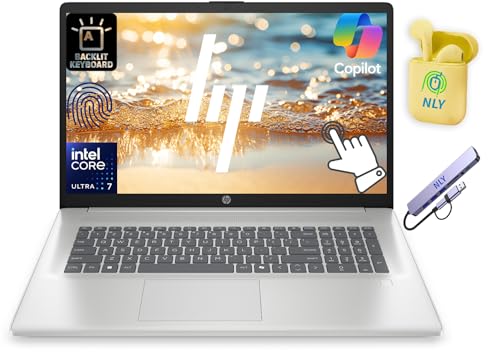HP 17.3' Touchscreen Business Laptop Computer, Intel 12-Core Ultra 7 255U, 32GB RAM 1.5TB Storage (1TB SSD+512GB Docking Set), Fingerprint Reader, Backlit Keyboard, Windows 11, NLY Earphones, Silver