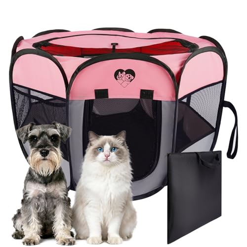 Fetpet Dog Cat Playpen, Portable Foldable Dog Playpen Outdoor/Indoor Tent Crate Cage with Zipper Top...