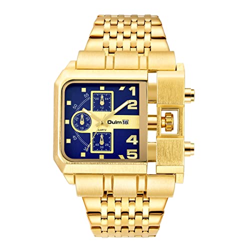 Montre à quartz analogique CARLIEN en acier inoxydable doré avec grand cadran chic