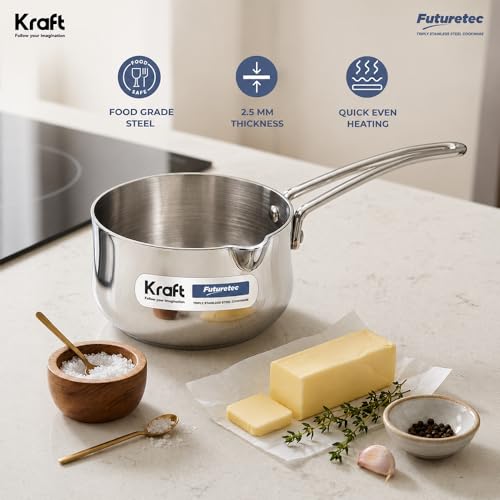 Image of Kraft Coffee Warmer Stainless Steel - 950 ml, 12 cm | Heavy Gauge Milk Warmer /Turkish Coffee Pot with Handle, Even & Fast Heating, Food Safe, Easy to Pour Durable Pot, Induction and Gas Compatible
