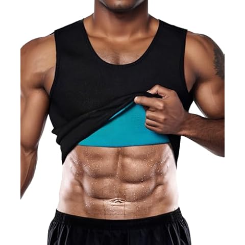 RIBIKA Men's Sweat Absorbing Sauna Suit Waist Trainer Neoprene Shaped Top Compression Training Fitness Shirt Cover