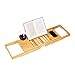 Produktbild Relaxdays Badewannenablage Bambus mit Buchstütze HxBxT 17,5 x 70 x 22 cm, Weinglashalter, Badewannenbrett, Ablage, natur