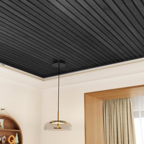 Papel tapiz de madera de listones negros para transformar el salón 5
