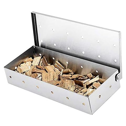 ANLEM BBQ Smoker Box, Stainless Steel Smoker Box for Grilling Barbecue Wood Chips On Gas Grill or Charcoal Grill Grilling Accessories Cover