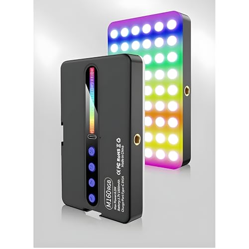 Image of M160 RGB Portable Camera Light, 6.5W LED Video Light with 360 Full Color, 2700K-6500K, Dimmable, 1800mAh Battery, for Photography, Video, Streaming, Selfie
