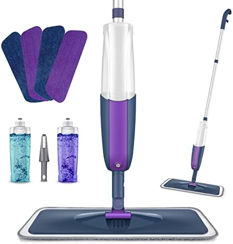 MEXERRIS Spray Mops Wet Dry Mops for Floor Cleaning Microfiber Hardwood Floor Cleaning Mop with Spray Dust Mops with 2 Refillable Bottle 4 Mop Pads Flat Mops for Laminate Wood Ceramic Floor Cleaning