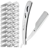 Kazakiri カミソリ 剃刀 【プロ理容師監修ｘ感動深剃り】 髭剃り 顔剃り 替刃40刃（20枚）付き メンズ 西洋剃刀 一枚刃 説明書付き シェービング シルバー カザキリ