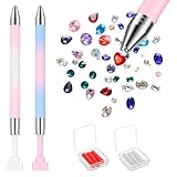 GEEHUA 2PCS Rhinestone Picker Tool, Diamond Art Pen Refillable Wax Pen with 6PCS Wax Refills Rhinestone Dotting Pens for Nail and Diamond Paint Dotting