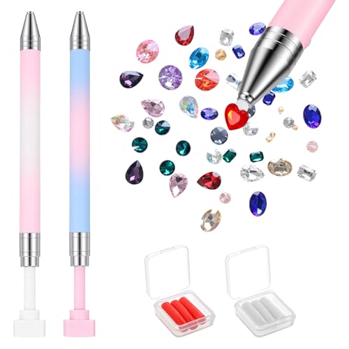 GEEHUA 2PCS Rhinestone Picker Tool, Diamond Art Pen Refillable Wax Pen with 6PCS Wax Refills Rhinestone Dotting Pens for Nail and Diamond Paint Dotting