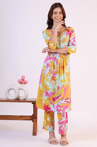 Image of W for Woman Orange Abstract Printed Tiered Spaghetti Kurta and Leggings Set with Dupatta