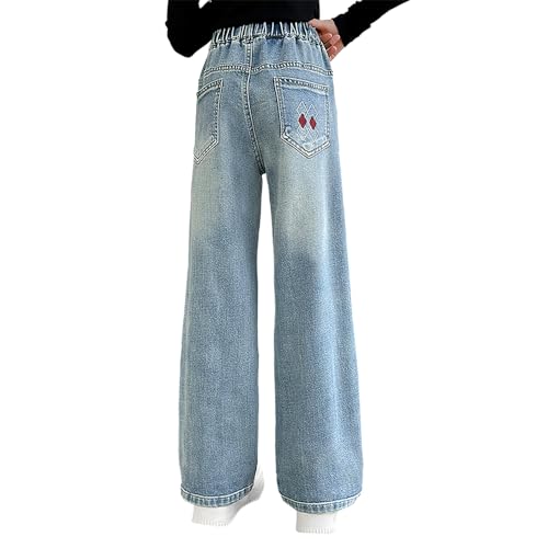 Tween Girls' Baggy Jeans with Embroidered Back Pocket Elastic Waist Loose Trousers Wide Leg Denim Pants3