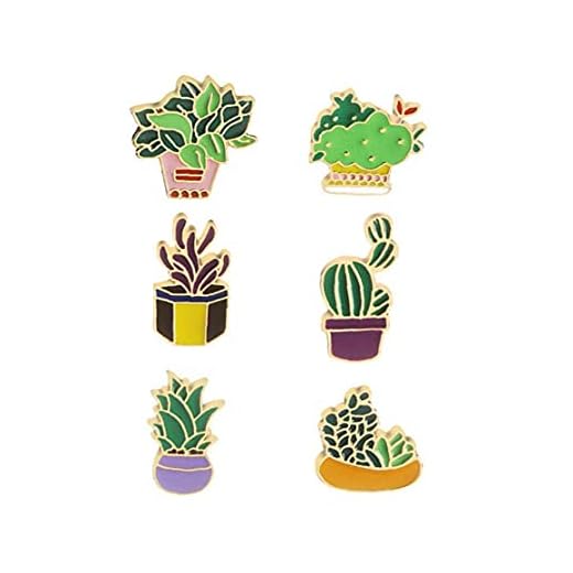 6st Söt Broscher Enamel kaktusblomma Grass Aloe Vera Krukväxt Badge Pins