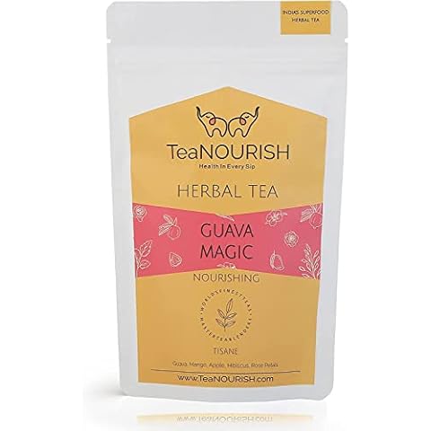 TeaNOURISH Guava Magic Herbal Tea | Caffeine-free Tisane | Refreshing and Fruity | 100% Natural Guava, Mango, Apple, Hibiscus & Rose Petals | Brew Hot or Iced Tea (1.76oz/50gms) Cover
