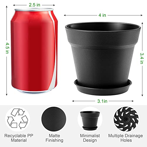 16 Pack Plastic Plant Pots With Drainage Holes And Tray, 4 Inch Thickened Indoor Planters Seedlings Nursery Pots For Flowers, African Violet, Succulent And All House Plants, Black #TOP1