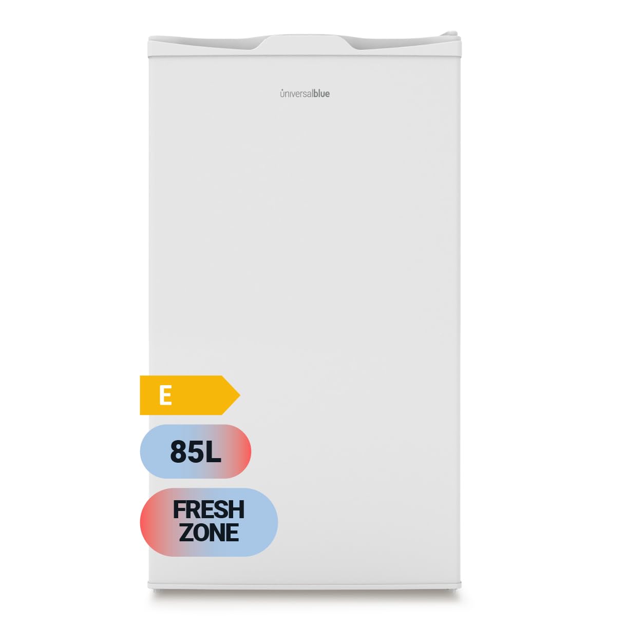 UNIVERSALBLUE Frigorífico Bajo Encimera Blanco | Frigorífico Mini 85L | Friforífico Pequeño Puerta Reversible | Nevera Bajo Consumo | Zona fría de 0º a -3º | Fácil Almacenamiento | Con Luz Interior
