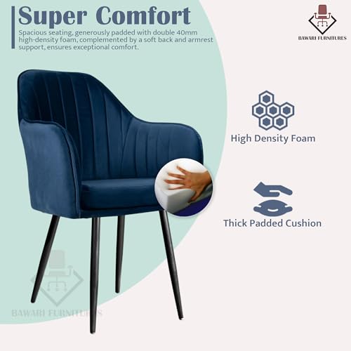 Image of Set of 2 Accent Chair for Living Room | Modern Armchair in Soft Velvet Fabric with Sturdy Legs | Premium Chair for Home Living Room Bedroom Restaurent | (Black Legs, Navy Blue)