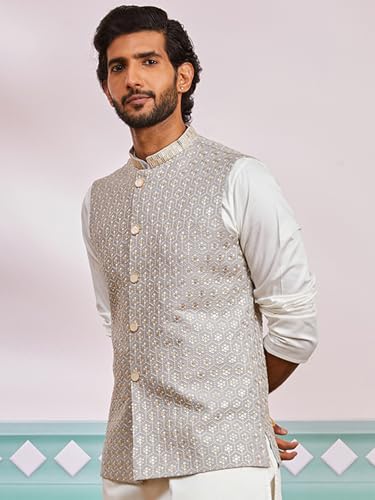 Image of VASTRAMAY Men's Embroidered Nehru Jacket - Festive Ethnic Waistcoat for Festive, Wedding, Party & Traditional Occasion Outfit