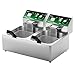 10L+10L (10.57QT+10.57QT) Dual Electric Fryer with 2 Baskets - 3400W Stainless Steel, One-Touch Switch & Temp Control, Commercial Countertop Frye