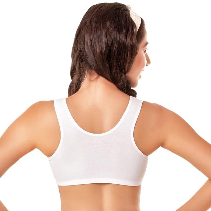 Image of Sports Bra for Women & Girls, Cotton Non-Padded Full Coverage Beginners Activewear Training Bra for Teenager Kids