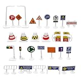 Abaodam Juego de 28 Señales de Tráfico, Señales de Tráfico de Juguete Pequeñas, Lámpara de Semáforo Mini, Material Plástico, Set Educativo para Aprender Normas de Tránsito,