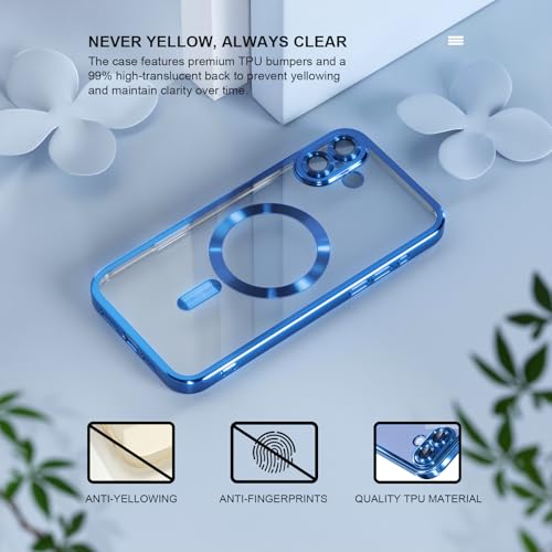Image of Misea Magnetic for iPhone 16 Plus Case Compatible with MagSafe | [Never Yellowing] [Military Drop Protection] Full Camera Lens Protector Plating Soft Clear Phone Case for Women, Deep Blue