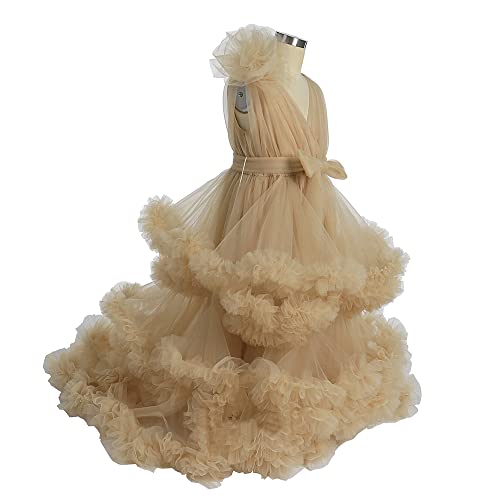 Tulle Flower Girls Dresses for Wedding V-Neck Princess Prom Dress for Kids Toddler Birthday with Train3