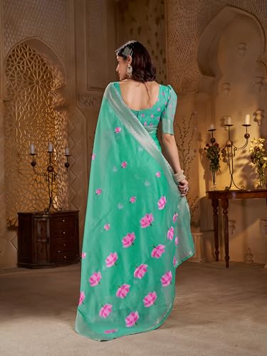 Image of SWORNOF Womens Linen Silk Saree | Saree for Women With Unstitched Blouse | Saree with Blouse Piece | Soft and Skin Friendly