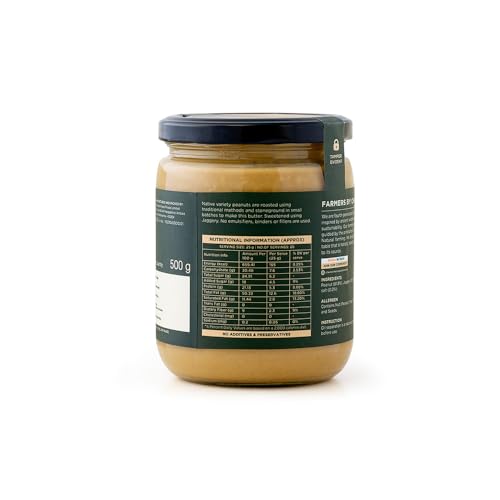 Image of Two Brothers Organic Farms - Peanut Butter Crunchy (500 grams) | Sweetened with Jaggery | Nutrients & Minerals Rich | Good Source of Protein, Fiber, Vitamin E | Vegan Butter Made Using Only Peanuts