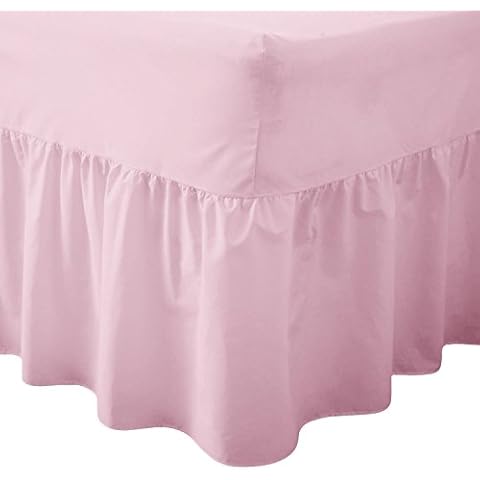 EGYPTO Valance Sheet Frilled 100% Combed Polycotton - FIT OVER MATTRESS, Pink, Double Bed Cover