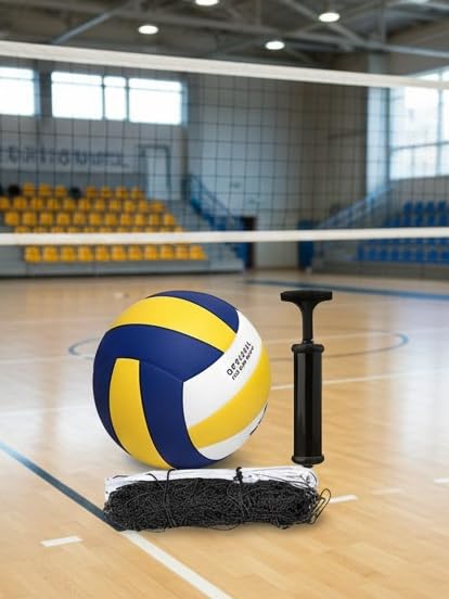 Image of Playzoo Volleyball, Match Ball, 12 Panels, Genuine Leather Pasted, Butyl Threadwounded Bladder, As Per VFI Standard, to Play on All Indoor & Outdoor Surfaces (Size - 4) (Design3)