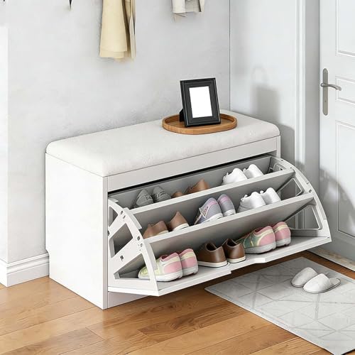 kumamart Banco de Almacenamiento de Zapatos de Entrada: armarios de Zapatos Inteligentes for pasillos, Almacenamiento de Pasillo con Asiento cómodo for vestíbulos, Apartamentos.(White,80L)