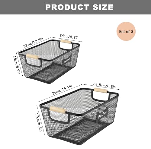 2 Pack Dog Toys Basket,Metal Basket with Wooden Handles for Dog Toys,Mesh Wire Dog Toy Bin Set,Dog Stuff Organization & Storage,Ideal for Dog Collar,Blanket,Toys,Ropes,Snacks-Black - Image 3