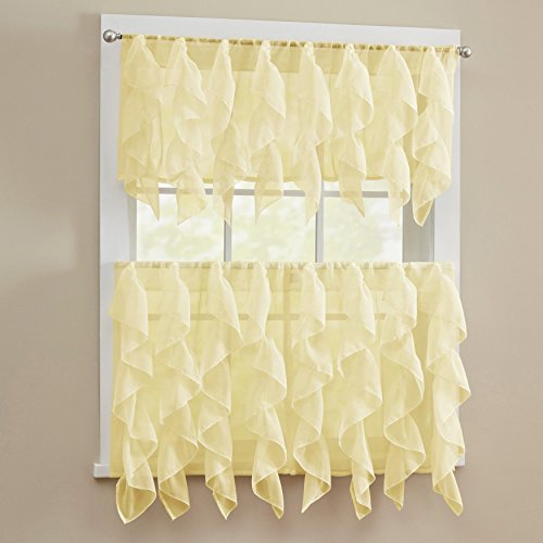 Image of Sweet Home Collection 3 Pc Kitchen Curtain Set-Valance and Choice of 24 inch or 36 inch Tier Pair, Sheer Maize