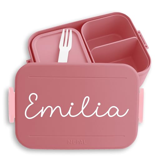 Bento Box Midi Lunchbox für Mepal Bentobox - Wunschtext - Kinder Brotdose Wunschname in Schreibschrift | Name & Text personalisiert - 900 ml - Rosa - jausendose mädchen brotzeitbox