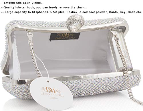 Image of Dexmay Rhinestone Clutch Purse with Crystal Clasp Evening Handbag for Bridal Wedding Party