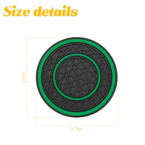 Image of Osilly Car Coasters for Cup Holder, 2.75 Inch No-Slip Anti Dust Insert Coaster, Universal Auto Waterproof Coasters Silicon Insulation Cup Mats for Woman Man, Suit for Vehicle (Black /Green, 4PCS)
