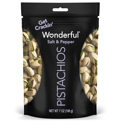 Wonderful Pistachios In Shell, Salt & Pepper, 7 Ounce Resealable Bag, Healthy Snack, Protein Snack, Pantry Staple