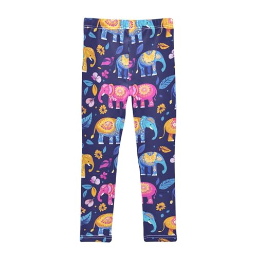KLL Colorful Elephants Decorated Mandala Toddler Girls' Cotton Leggings Comfortable High Waisted Activewear Running2