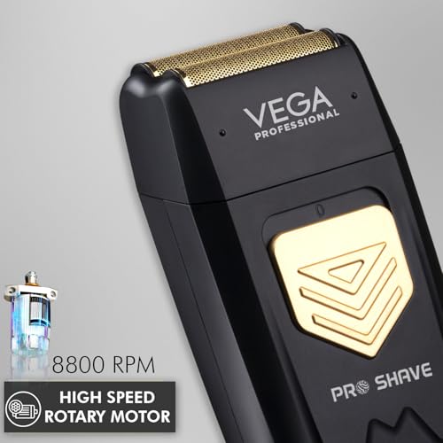 Image of VEGA PROFESSIONAL Pro Shave Hair Shaver for Salon Professionals, Barbers and Salon-Like Shave at Home With Gold Titanium Foil & 210 Mins Runtime, (VPPFS-01)