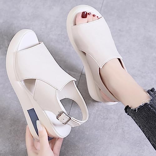 POOSR Women's Platform Wedge Sandals, Summer High-heeled Fish Mouth Women's Shoes,Soft Leather Heightening Muffin Shoes3