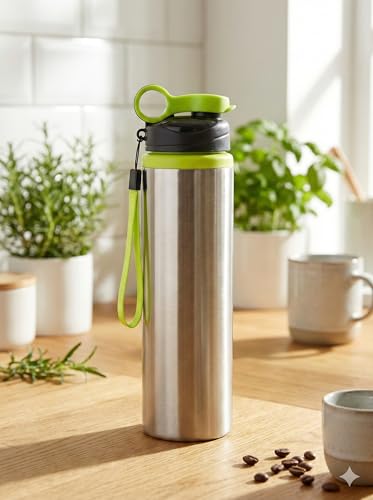 Image of Water Bottle 1 LTR Stainless Steel Sports /Fridge Bottle with Sipper Cap | Single Wall | for Home, Office, Gym, Travelling (neon)